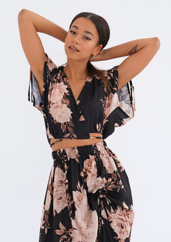 Mauro - Kopertowy top w kwiaty Czarny