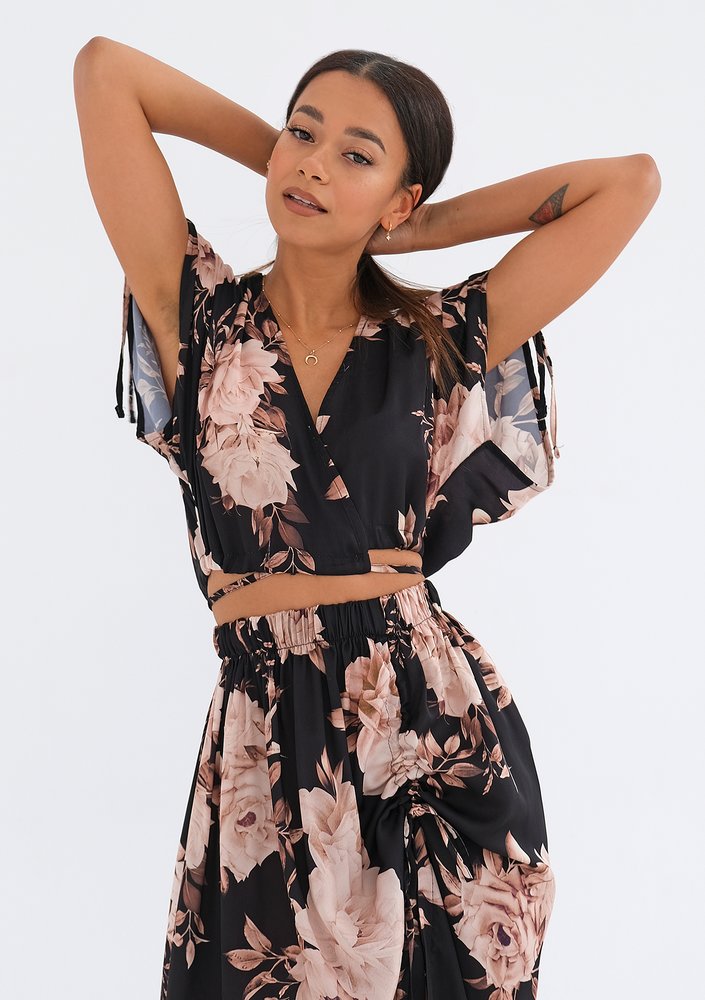 Mauro - Black floral wrap top