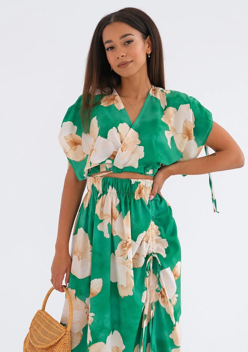 Mauro - Green floral wrap top