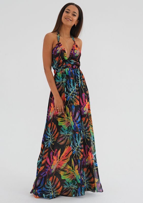 Lana - Colorful leaves printed maxi dress