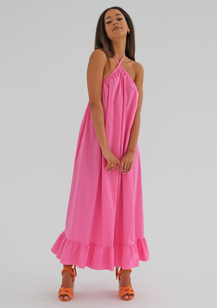 Joly - Pink midi dress with a frill