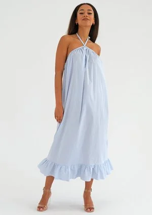 Joly - Sukienka midi z falbanką Błękitna