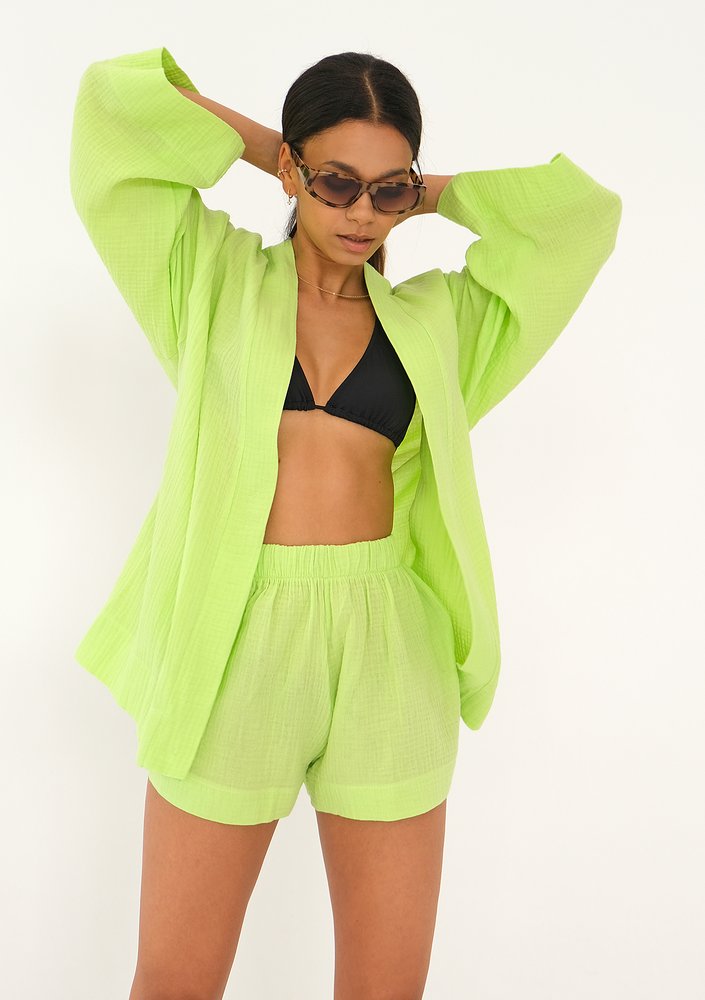 Pavla - Lime green muslin shorts