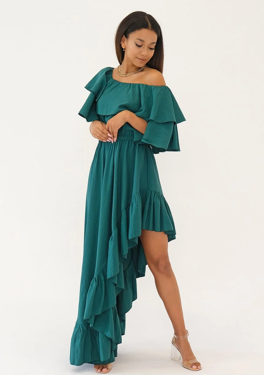 Sorina - Sukienka z falbaną Zielona