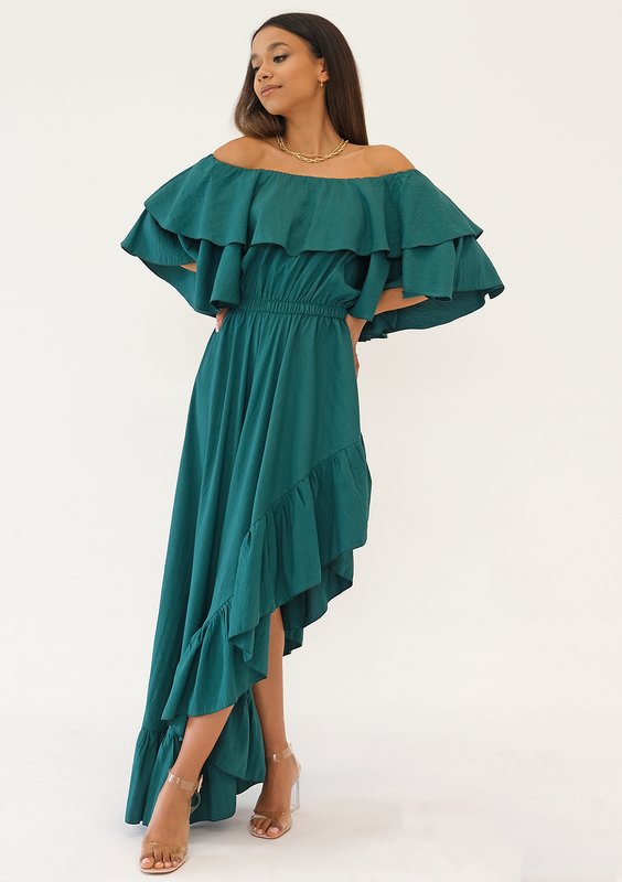 Sorina - Green ruffled maxi dress