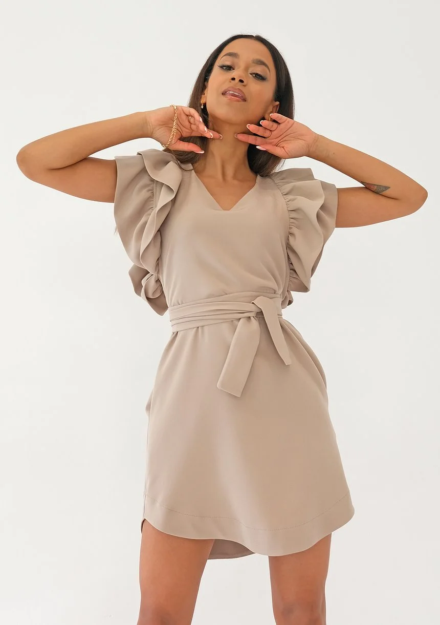 Diana - Beige mini dress with frills