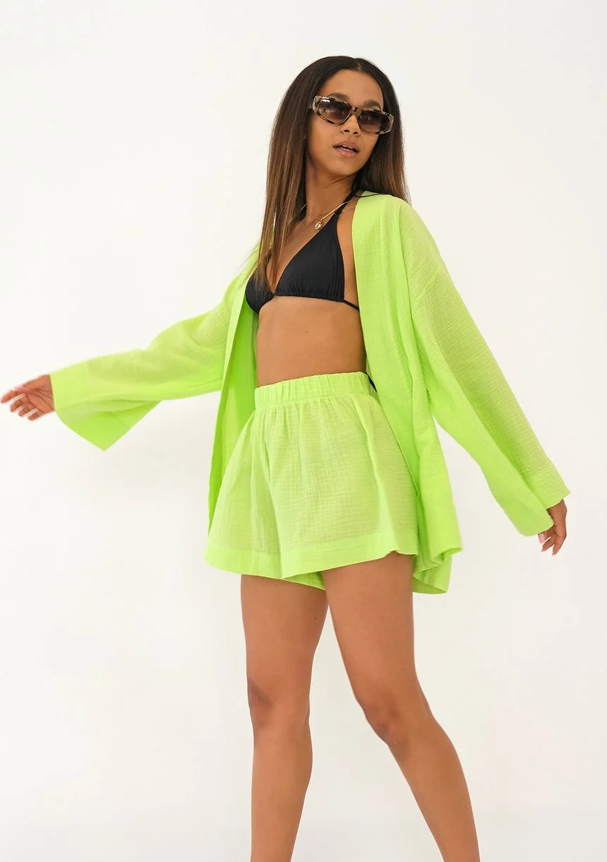 Pavla - Lime green muslin shorts