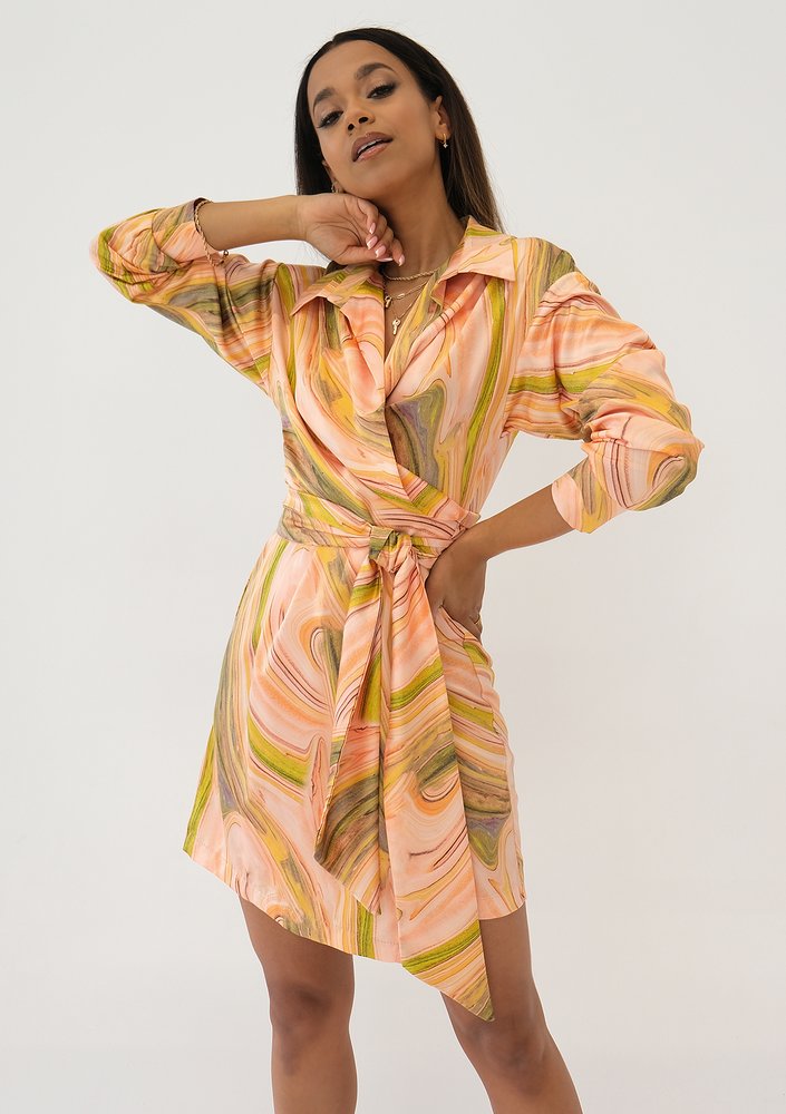 Suzie - Pastel printed mini wrap dress