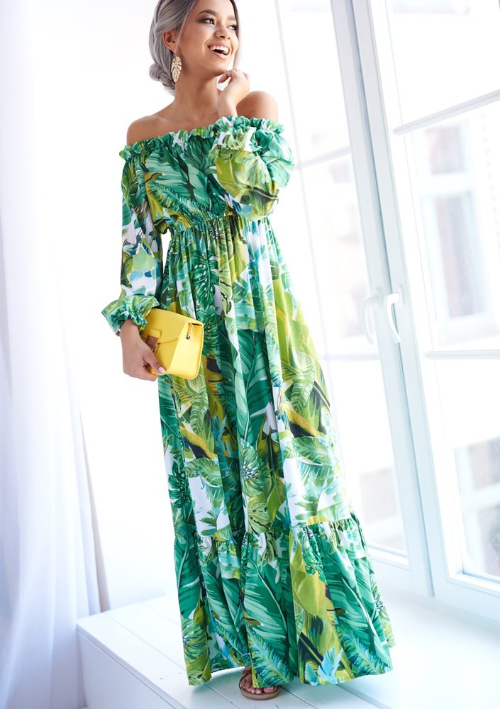 CROSSOVER MAXI DRESS IN FLOWERS PRINT