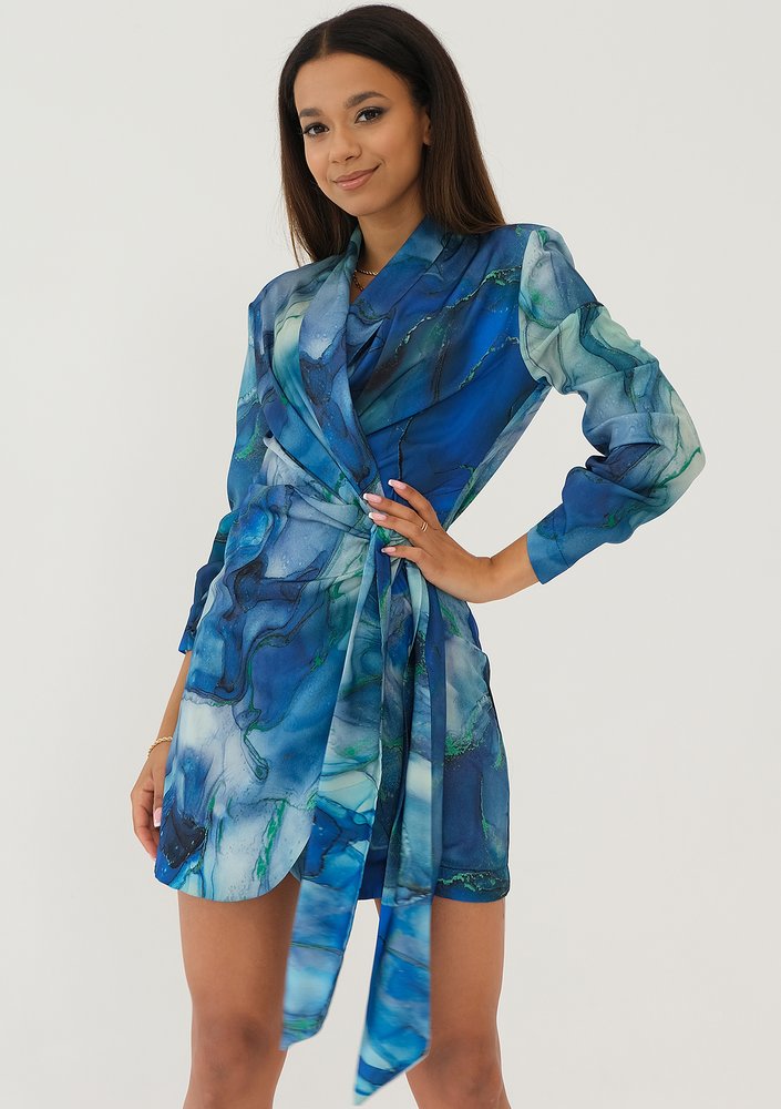Rosie - Blue printed mini wrap dress