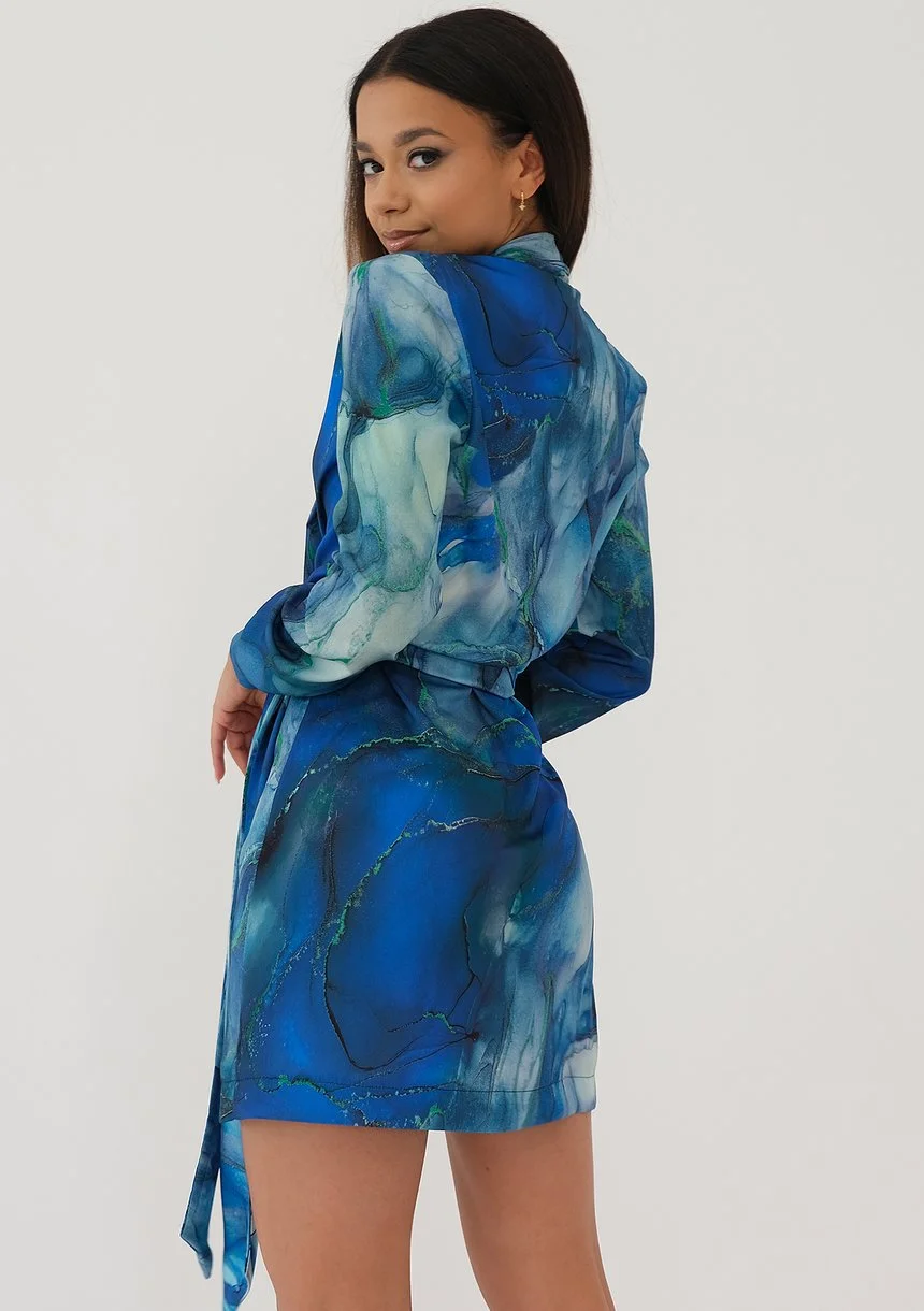 Rosie - Blue printed mini wrap dress