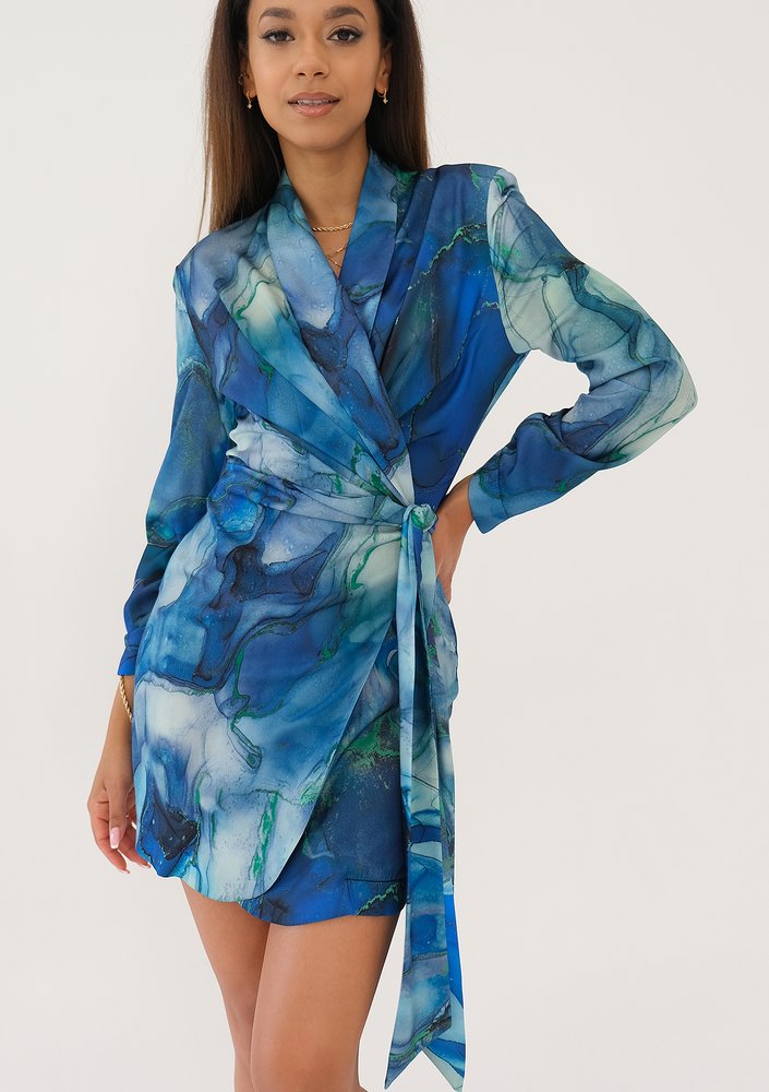 Rosie - Blue printed mini wrap dress