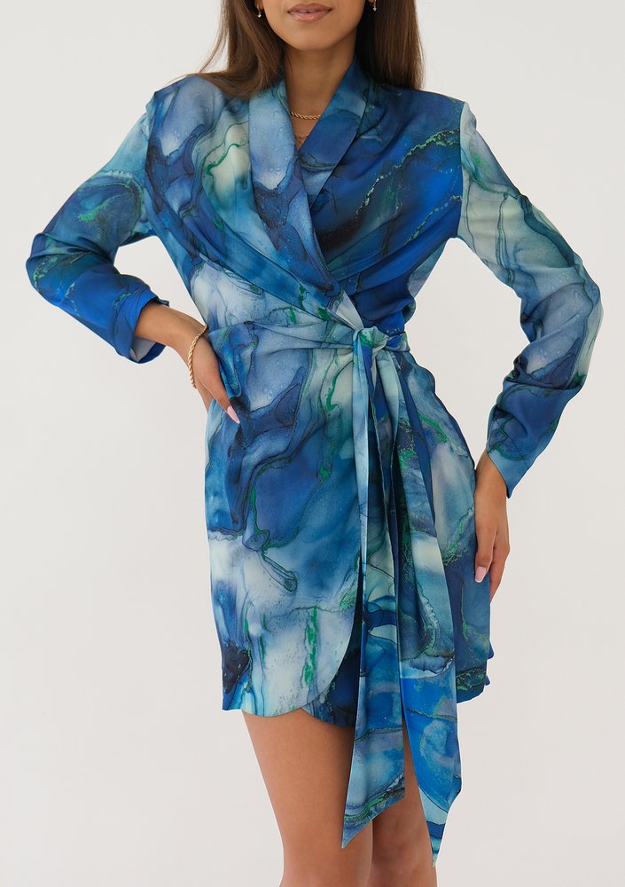 Rosie - Blue printed mini wrap dress