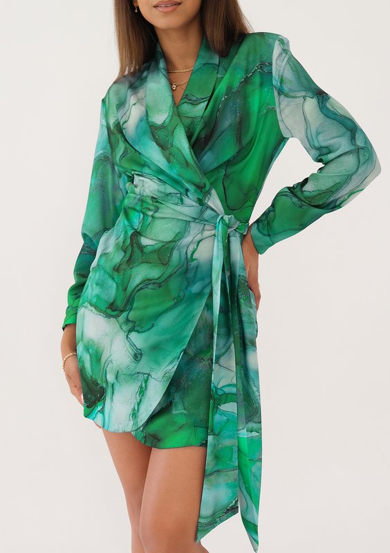 Rosie - Sukienka z kołnierzem Green Marble