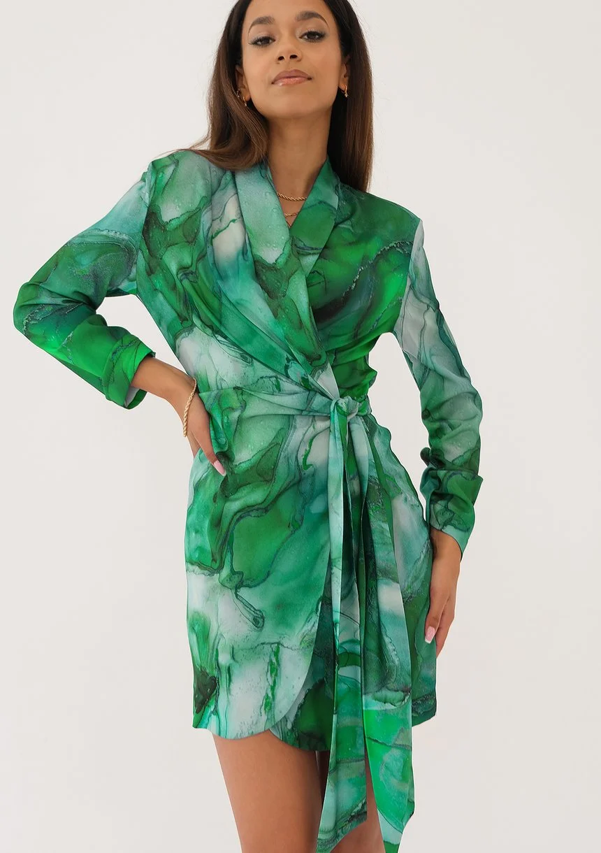 Rosie - Green printed mini wrap dress