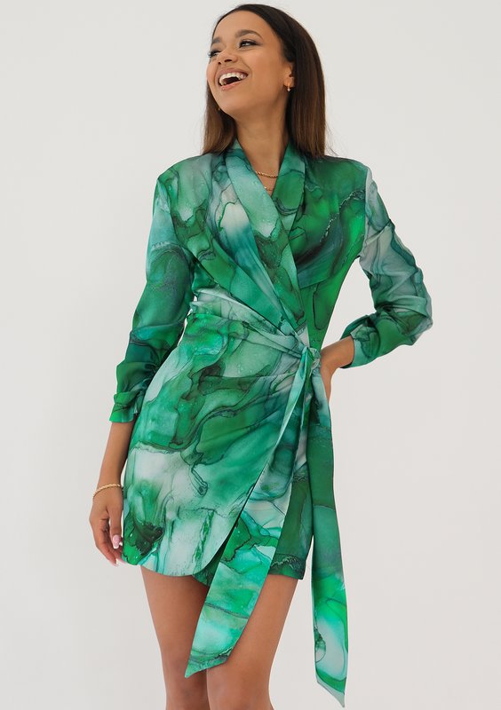 Rosie - Green printed mini wrap dress
