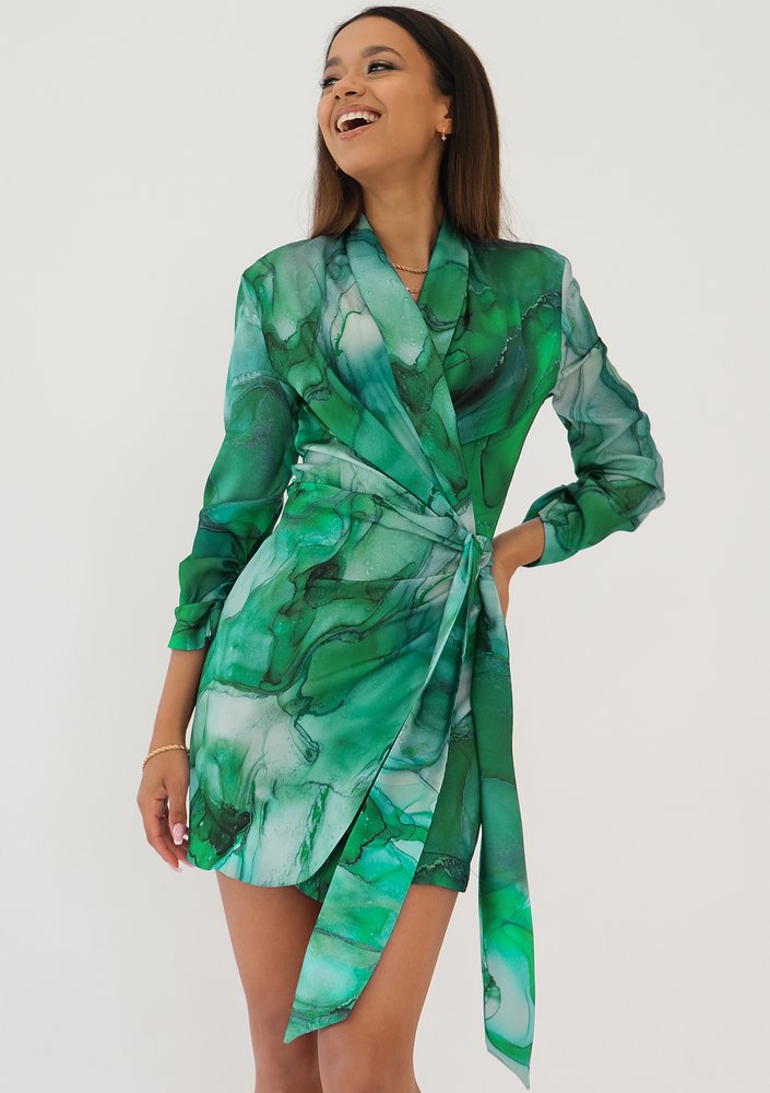 Rosie - Green printed mini wrap dress