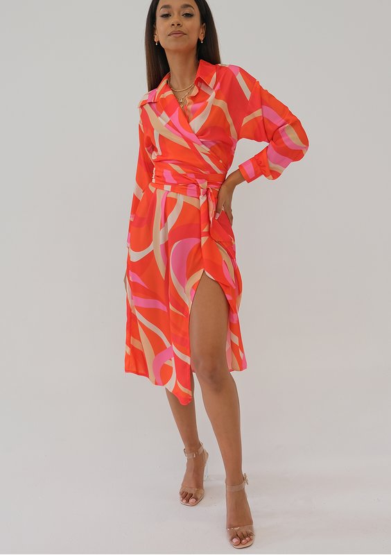 Emily - Sukienka midi Orange Print