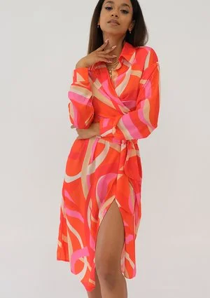 Emily - Orange printed midi wrap dress