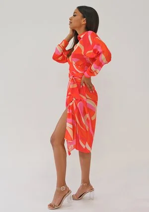 Emily - Sukienka midi Orange Print
