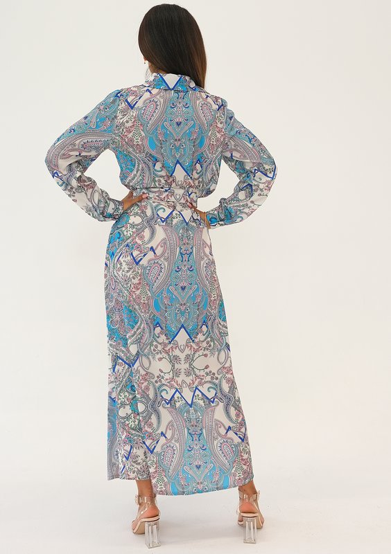 Sofia - Blue printed maxi shirt dress