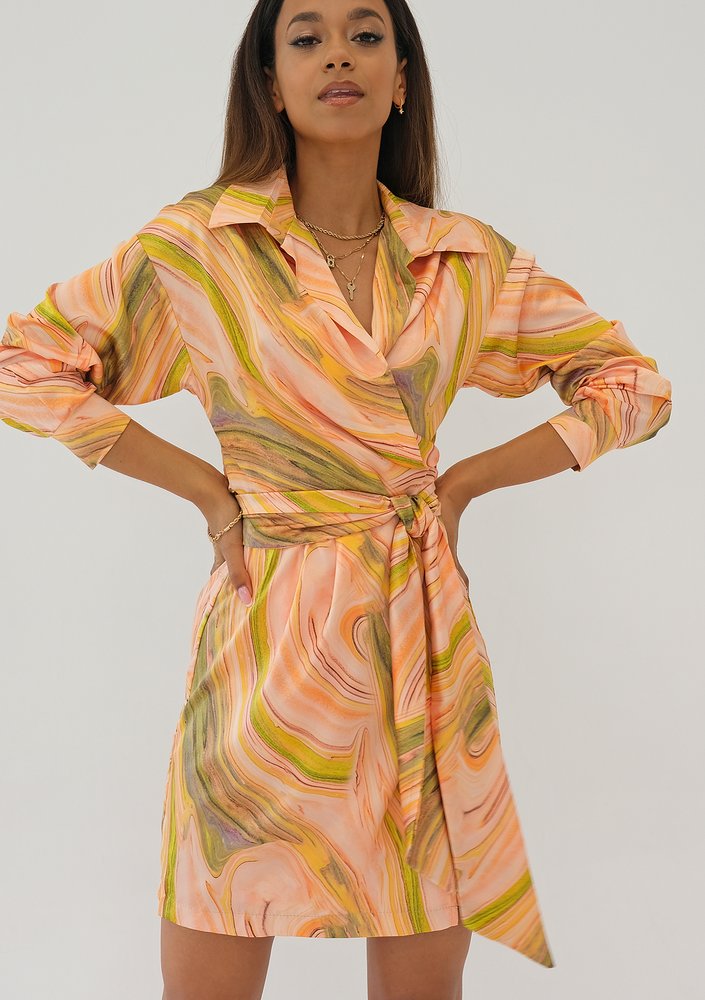 Suzie - Pastel printed mini wrap dress
