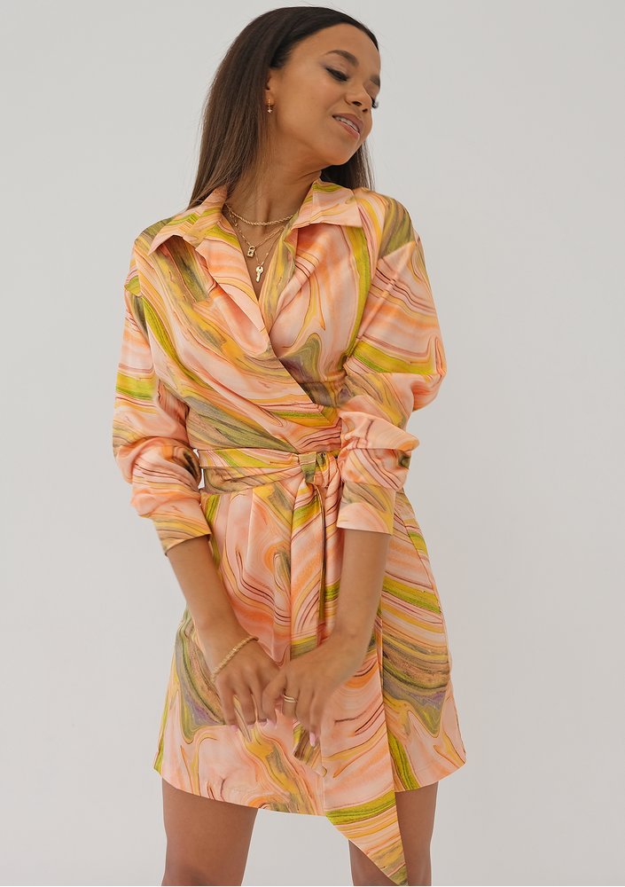 Suzie - Pastel printed mini wrap dress