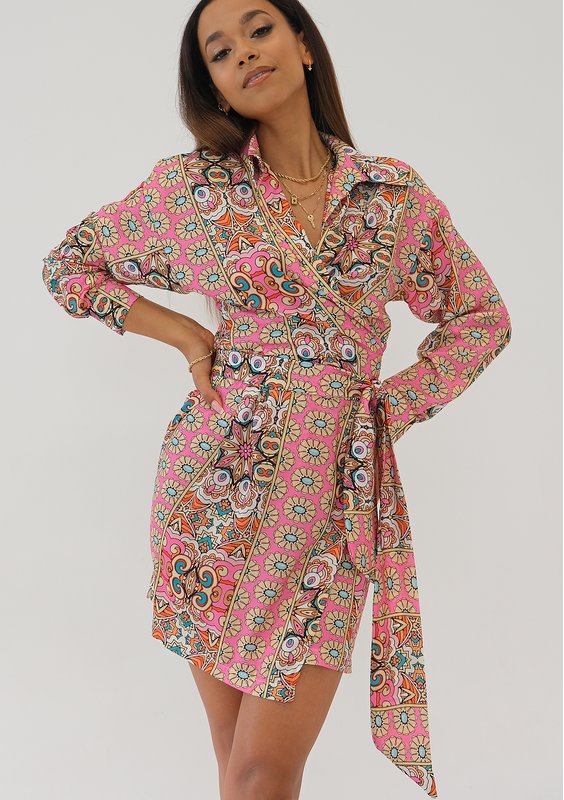 Suzie - Kopertowa sukienka Różowy Print