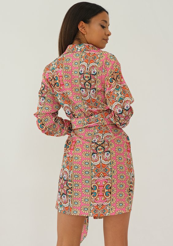 Suzie - Pink printed mini wrap dress