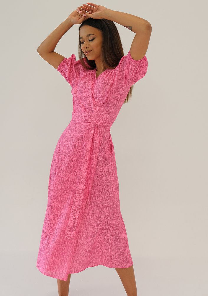Selma - Pink spotted wrap dress