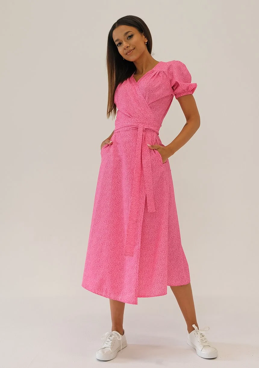 Selma - Pink spotted wrap dress