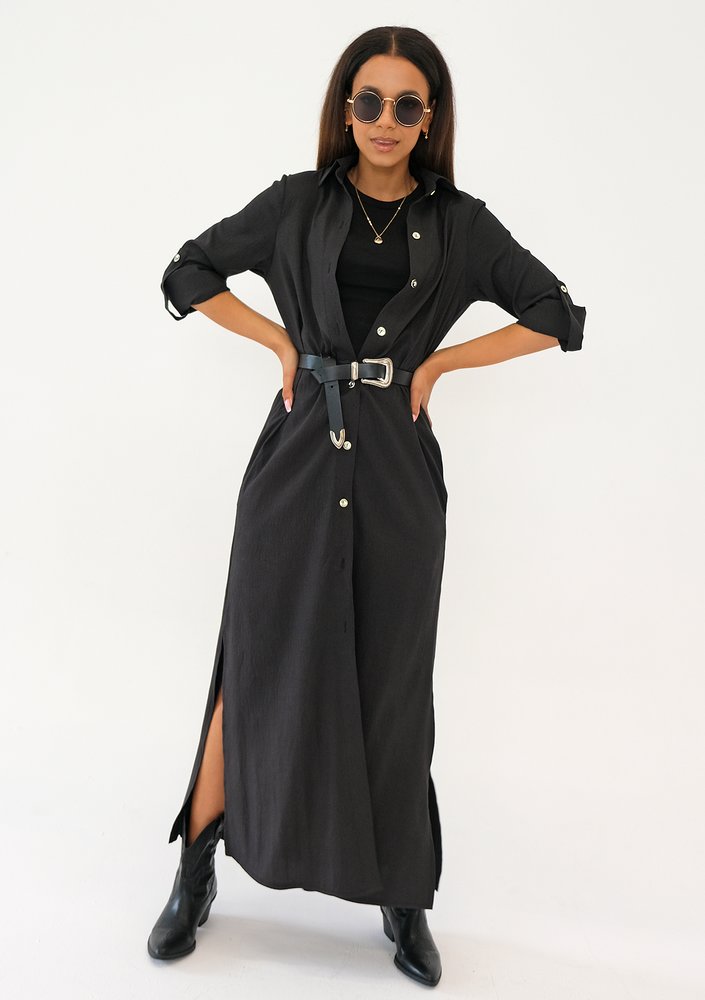 Zoya - Black maxi shirt dress