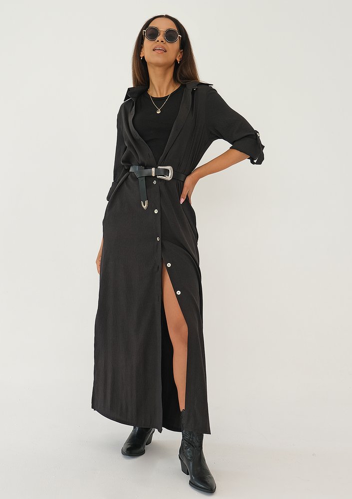 Zoya - Black maxi shirt dress