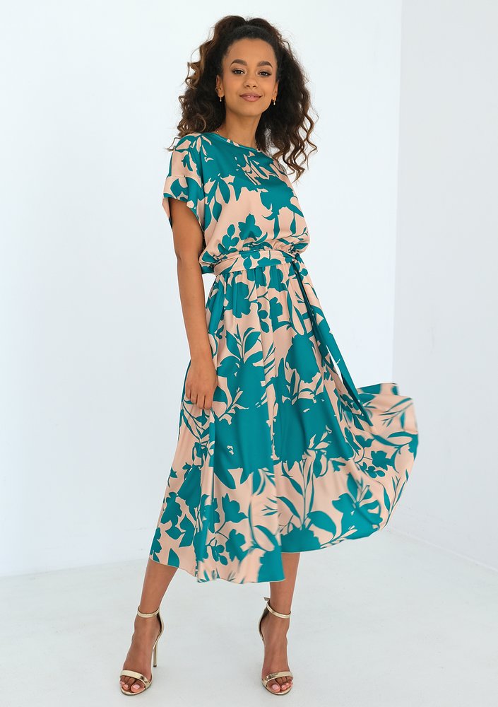 Linda - Sukienka midi Green Leaves