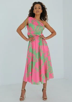 Venus - Neon leaf printed midi dress