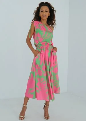 Venus - Neon leaf printed midi dress