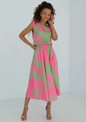 Venus - Neon leaf printed midi dress