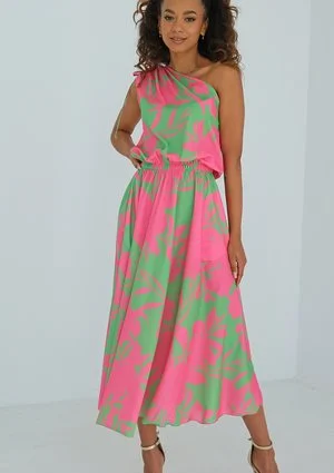 Venus - Neon leaf printed midi dress