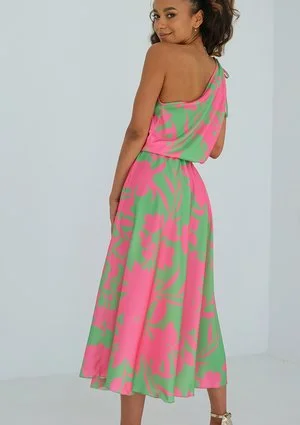 Venus - Neon leaf printed midi dress