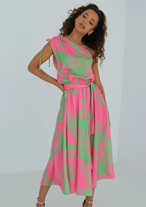 Venus - Neon leaf printed midi dress