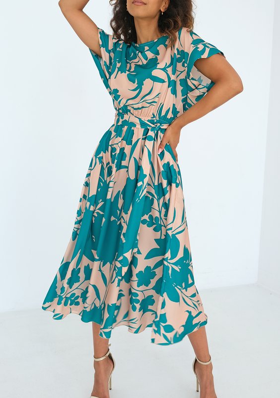Linda - Green leaves printed midi dress