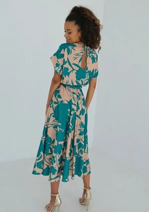 Linda - Green leaves printed midi dress