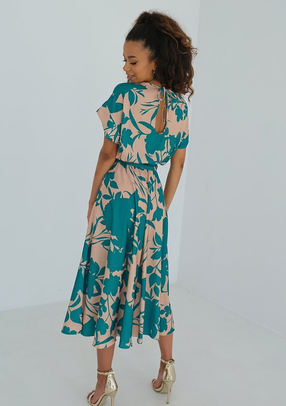 Linda - Sukienka midi Green Leaves