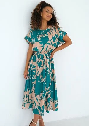 Linda - Green leaves printed midi dress