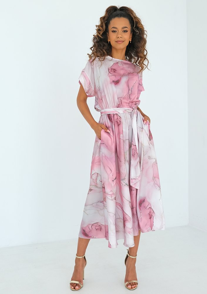 Linda - Sukienka midi Pink Marble
