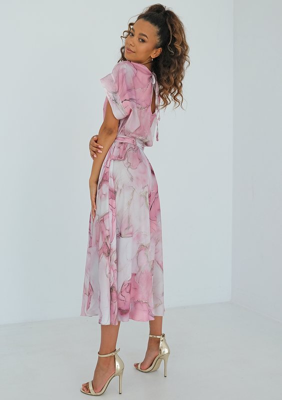 Linda - Pink marble printed midi dress