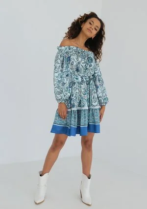 Pia - Sukienka mini w kwiatki Blue Paisley