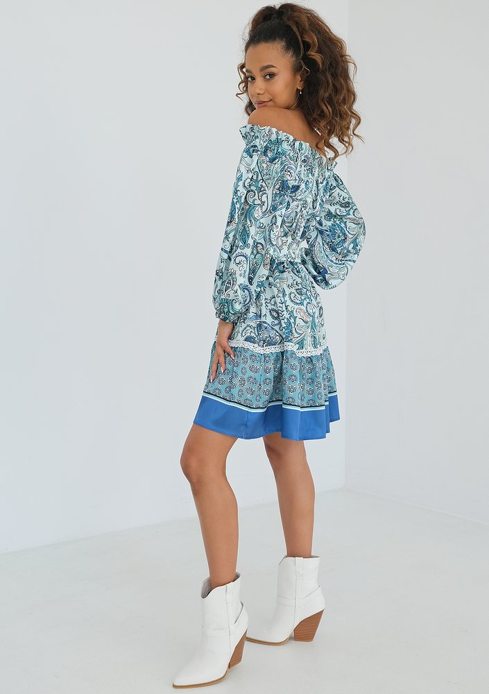 Pia - Paisley printed light blue mini dress