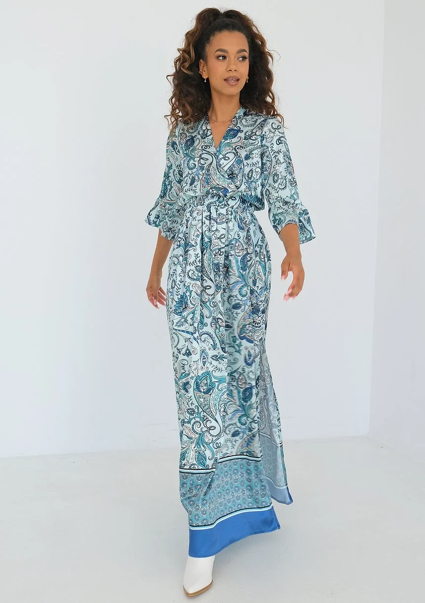 Petra - Paisley printed light blue maxi dress