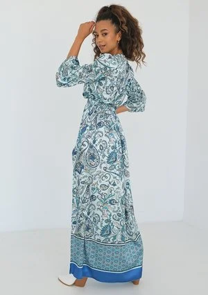 Petra - Paisley printed light blue maxi dress